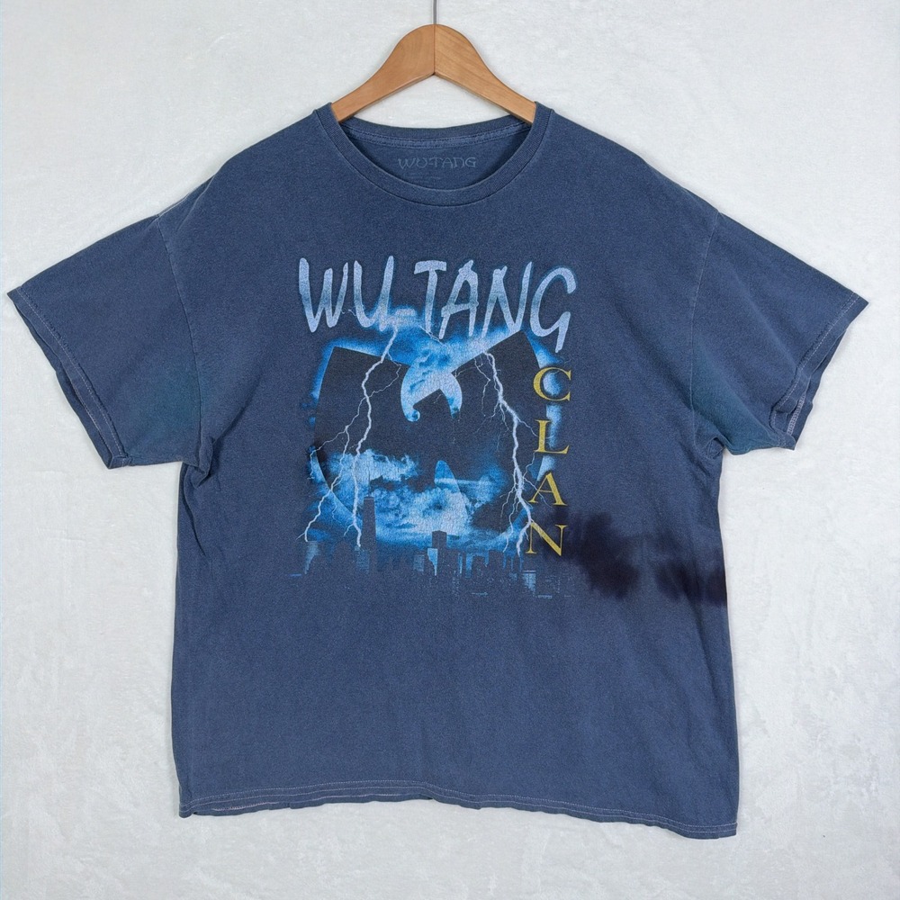 Wu-Tang Clan Graphic T-Shirt Mens Large Blue Lightning City Hip Hop Rap Tee